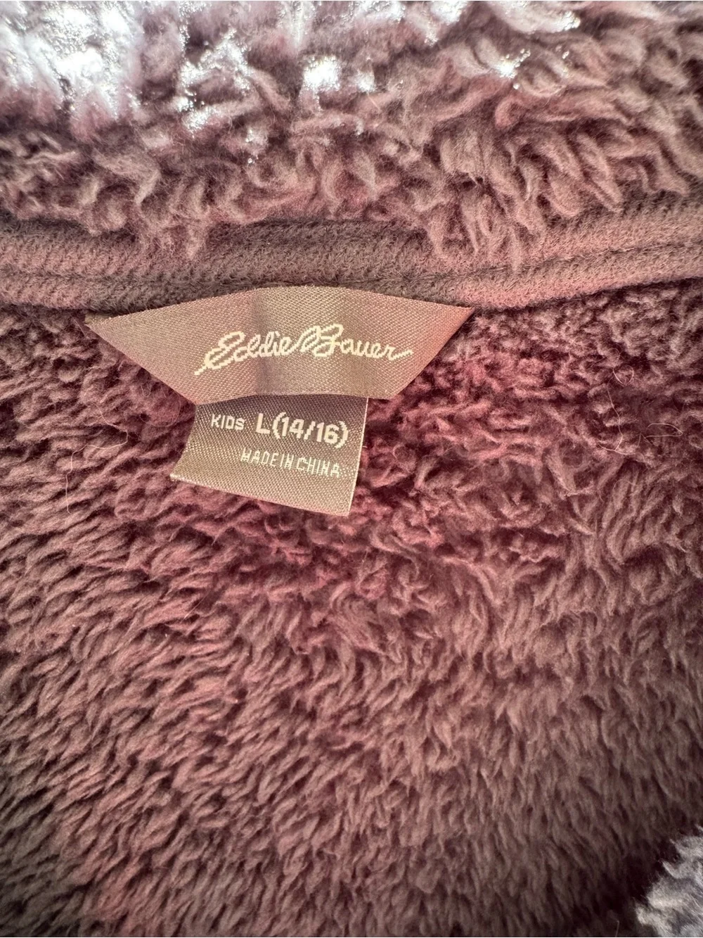 Eddie Bauer Gray Sherpa Puffer Jacket with Light Blue Panels